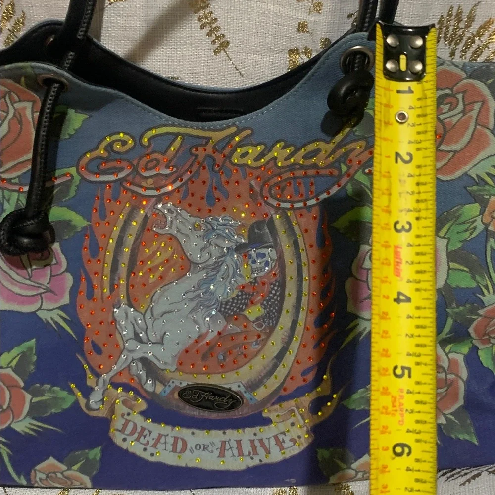 Ed Hardy Blue Floral Tattoo-Print Shoulder Bag